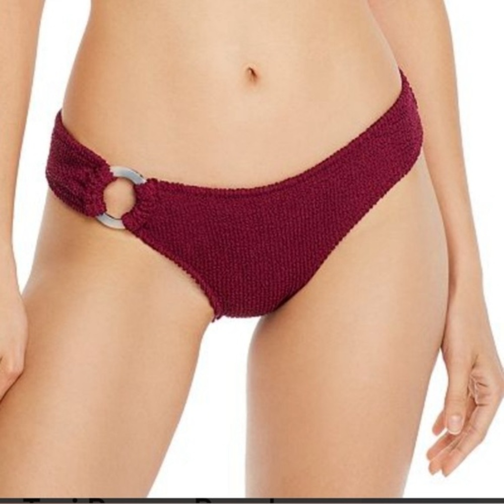 NWT Tori Praver Lanai Textured Burgundy Tortoise Shell Cheeky Bikini Bottom L